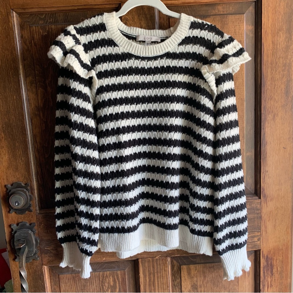 Like new Black and White striped knit sweater Loft
